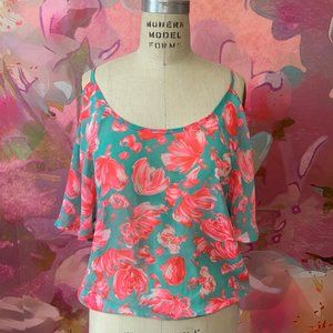 Green and pink floral top - $5